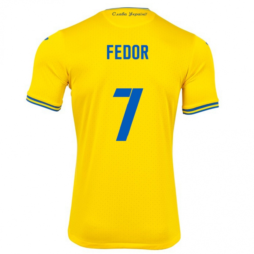 Kids Football Ukraine Oleg Fedor #7 Yellow Home Jersey 24-26 T-Shirt Za