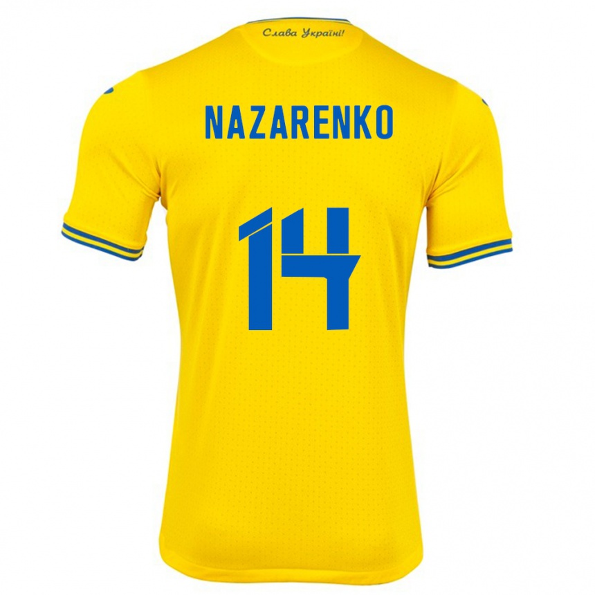 Kids Football Ukraine Oleksandr Nazarenko #14 Yellow Home Jersey 24-26 T-Shirt Za