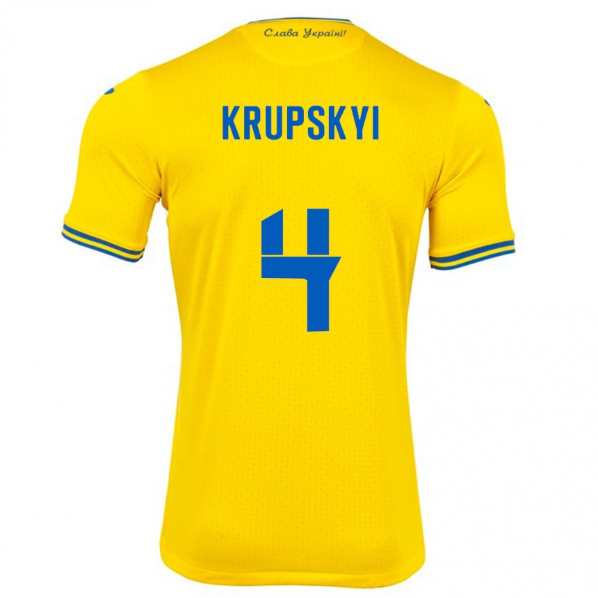 Kids Football Ukraine Ilya Krupskyi #4 Yellow Home Jersey 24-26 T-Shirt Za