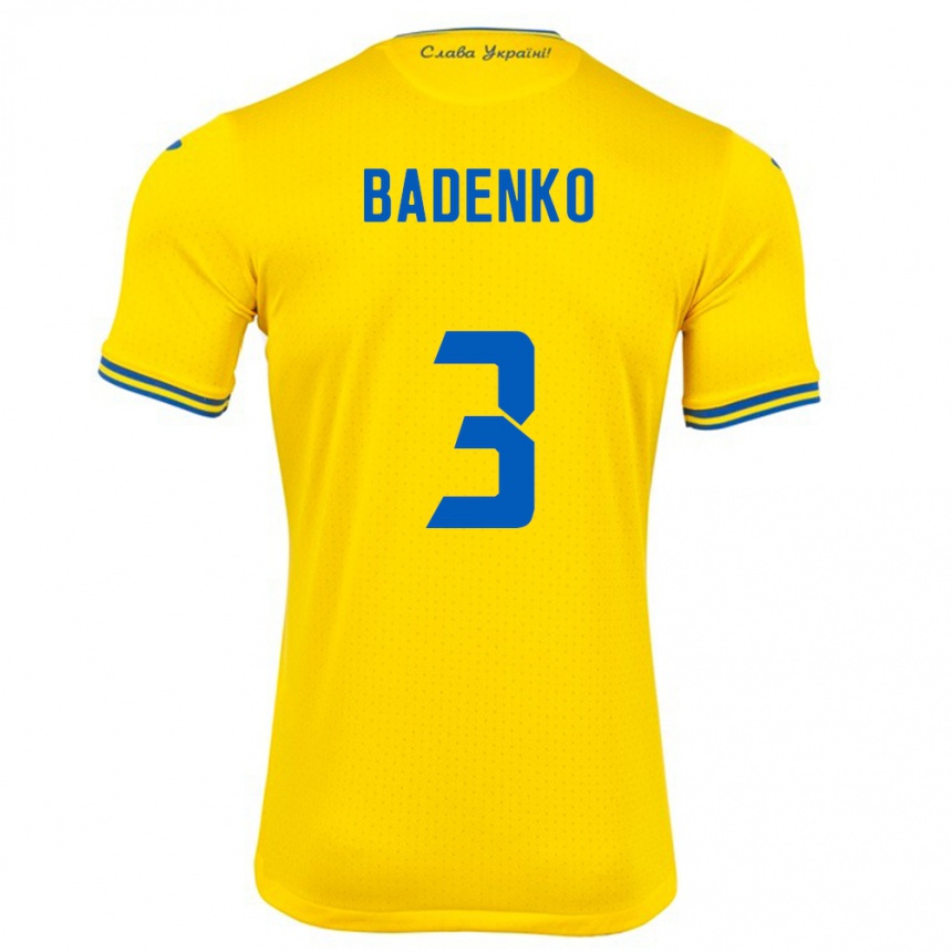 Kids Football Ukraine Ilya Badenko #3 Yellow Home Jersey 24-26 T-Shirt Za