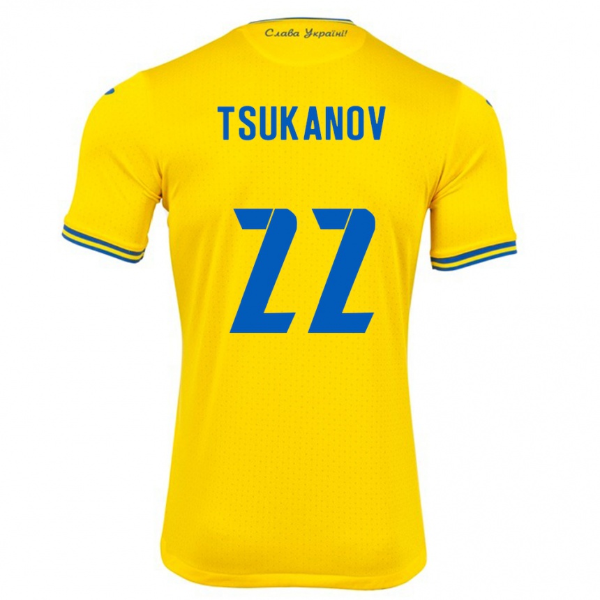 Kids Football Ukraine Viktor Tsukanov #22 Yellow Home Jersey 24-26 T-Shirt Za