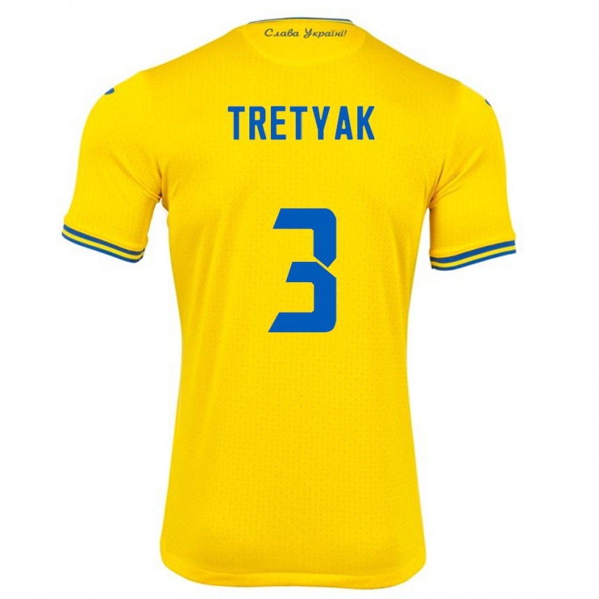 Kids Football Ukraine Demyan Tretyak #3 Yellow Home Jersey 24-26 T-Shirt Za