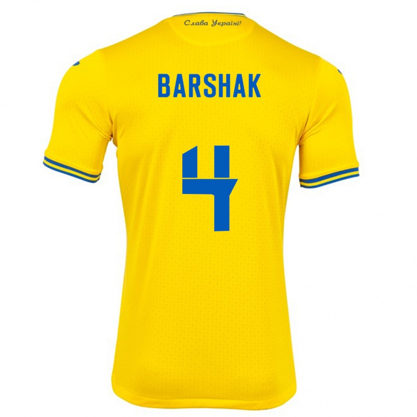 Kids Football Ukraine Maksym Barshak #4 Yellow Home Jersey 24-26 T-Shirt Za