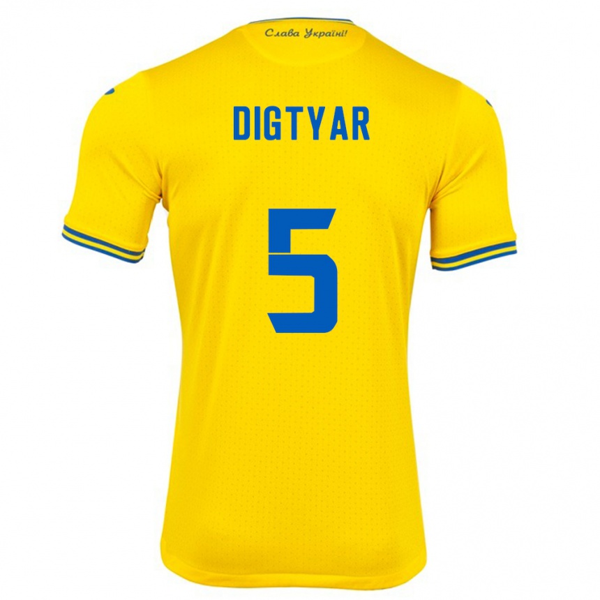 Kids Football Ukraine Kyrylo Digtyar #5 Yellow Home Jersey 24-26 T-Shirt Za