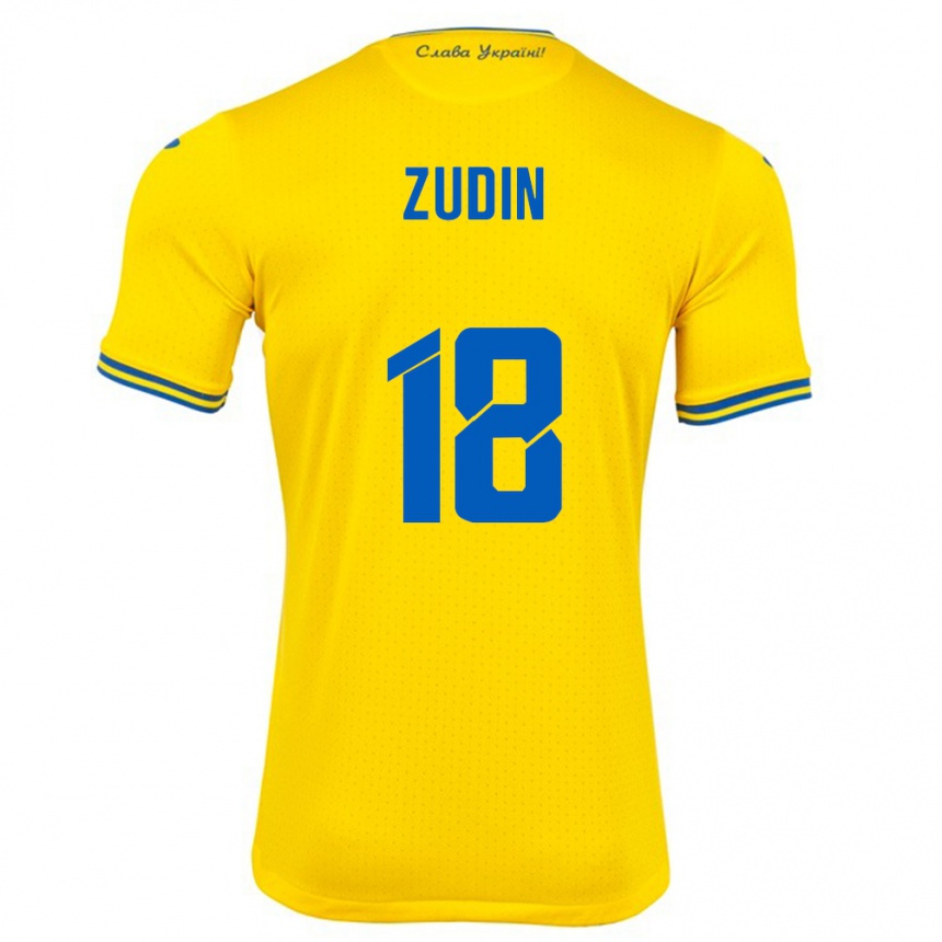 Kids Football Ukraine Dmytro Zudin #18 Yellow Home Jersey 24-26 T-Shirt Za