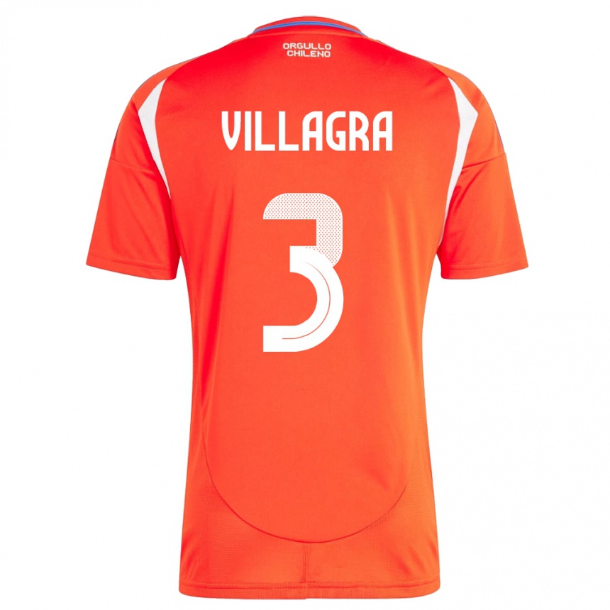 Kids Football Chile Jonathan Villagra #3 Red Home Jersey 24-26 T-Shirt Za