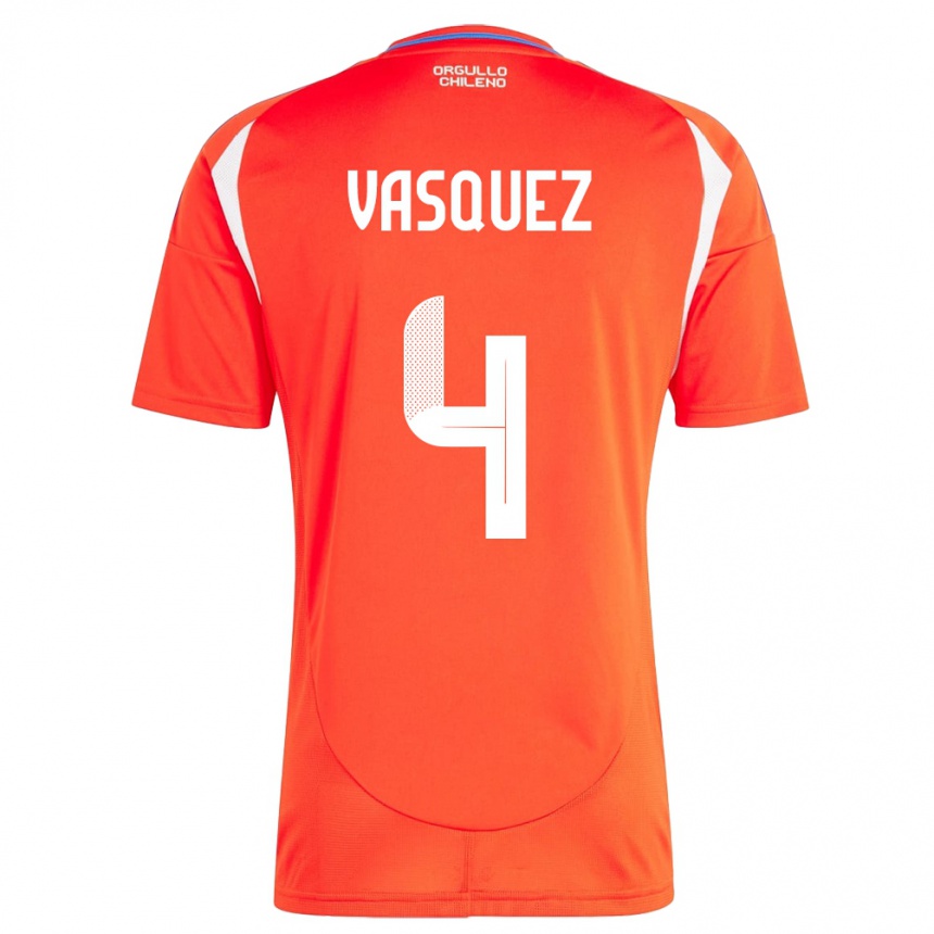 Kids Football Chile Matías Vásquez #4 Red Home Jersey 24-26 T-Shirt Za