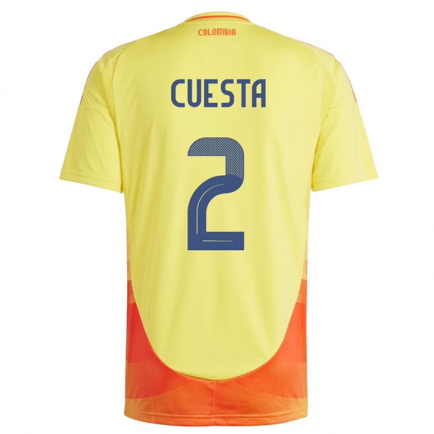 Kids Football Colombia Carlos Cuesta #2 Yellow Home Jersey 24-26 T-Shirt Za