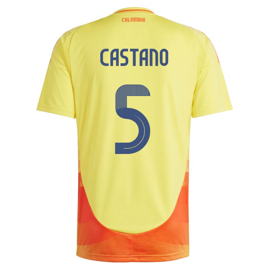 Kids Football Colombia Kevin Castaño #5 Yellow Home Jersey 24-26 T-Shirt Za