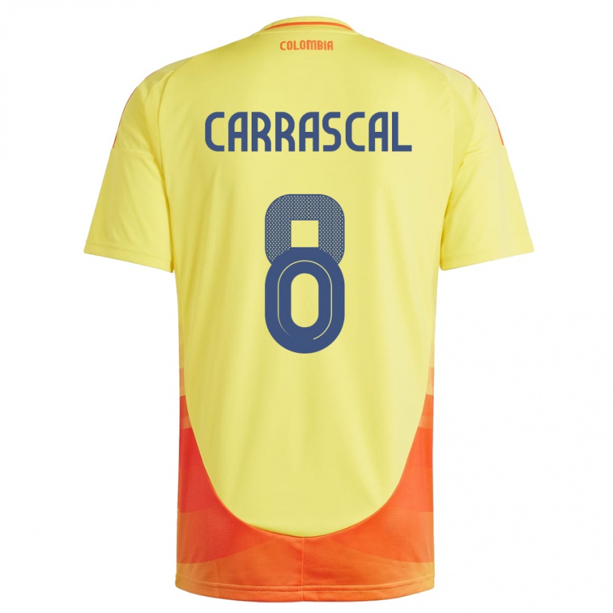 Kids Football Colombia Jorge Carrascal #8 Yellow Home Jersey 24-26 T-Shirt Za