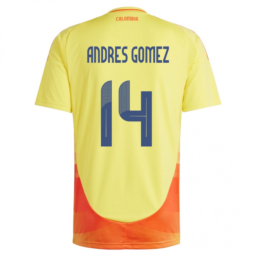 Kids Football Colombia Carlos Andrés Gómez #14 Yellow Home Jersey 24-26 T-Shirt Za