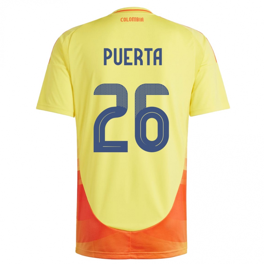 Kids Football Colombia Gustavo Puerta #26 Yellow Home Jersey 24-26 T-Shirt Za