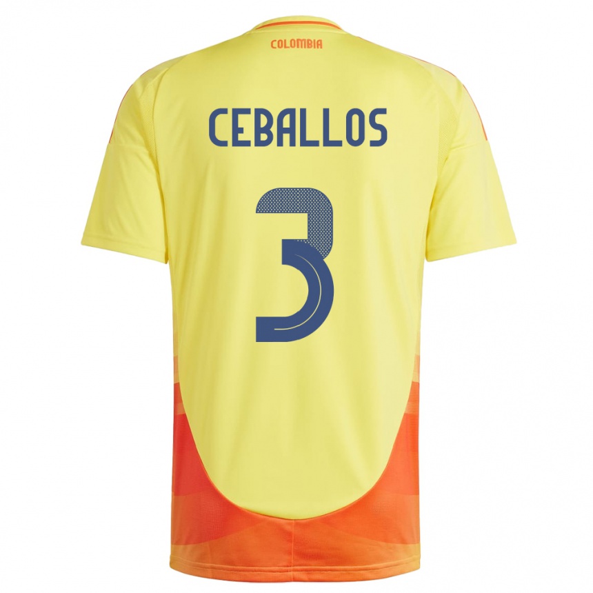 Kids Football Colombia Brayan Ceballos #3 Yellow Home Jersey 24-26 T-Shirt Za