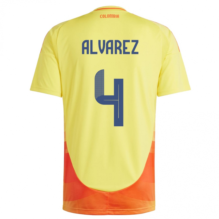 Kids Football Colombia Fernando Álvarez #4 Yellow Home Jersey 24-26 T-Shirt Za