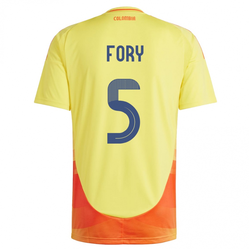 Kids Football Colombia Jimer Fory #5 Yellow Home Jersey 24-26 T-Shirt Za