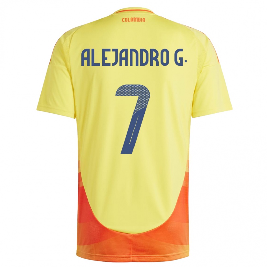 Kids Football Colombia Alejandro García #7 Yellow Home Jersey 24-26 T-Shirt Za