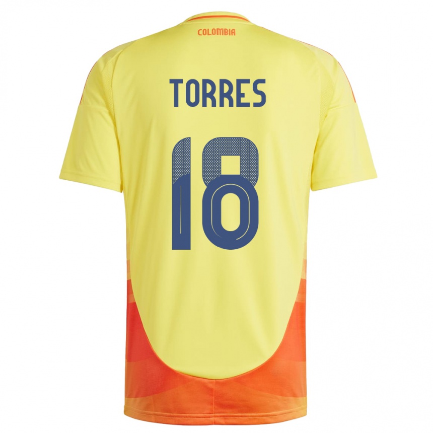 Kids Football Colombia Jhojan Torres #18 Yellow Home Jersey 24-26 T-Shirt Za