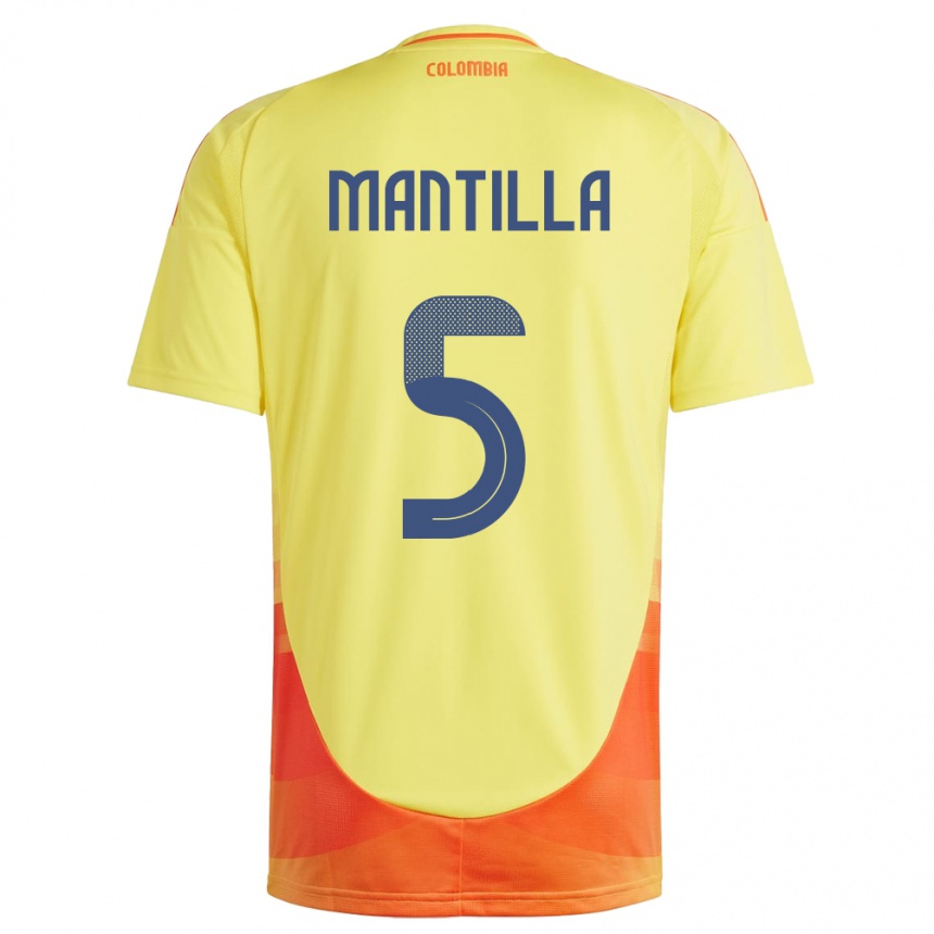 Kids Football Colombia Kevin Mantilla #5 Yellow Home Jersey 24-26 T-Shirt Za