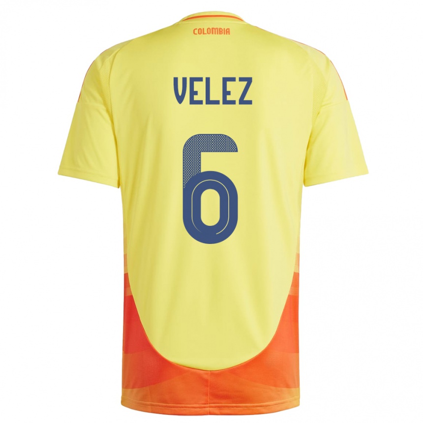 Kids Football Colombia Jhon Vélez #6 Yellow Home Jersey 24-26 T-Shirt Za