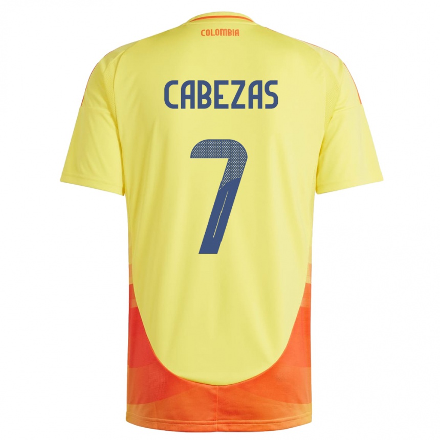 Kids Football Colombia Jorge Cabezas #7 Yellow Home Jersey 24-26 T-Shirt Za