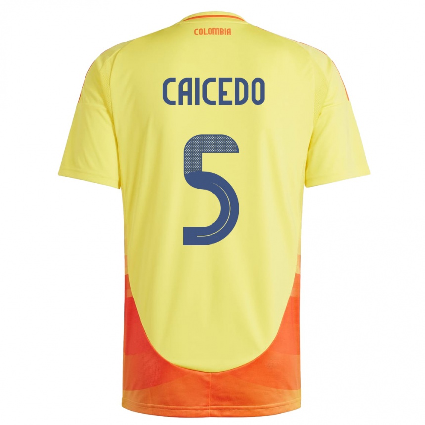 Kids Football Colombia Kelly Caicedo #5 Yellow Home Jersey 24-26 T-Shirt Za