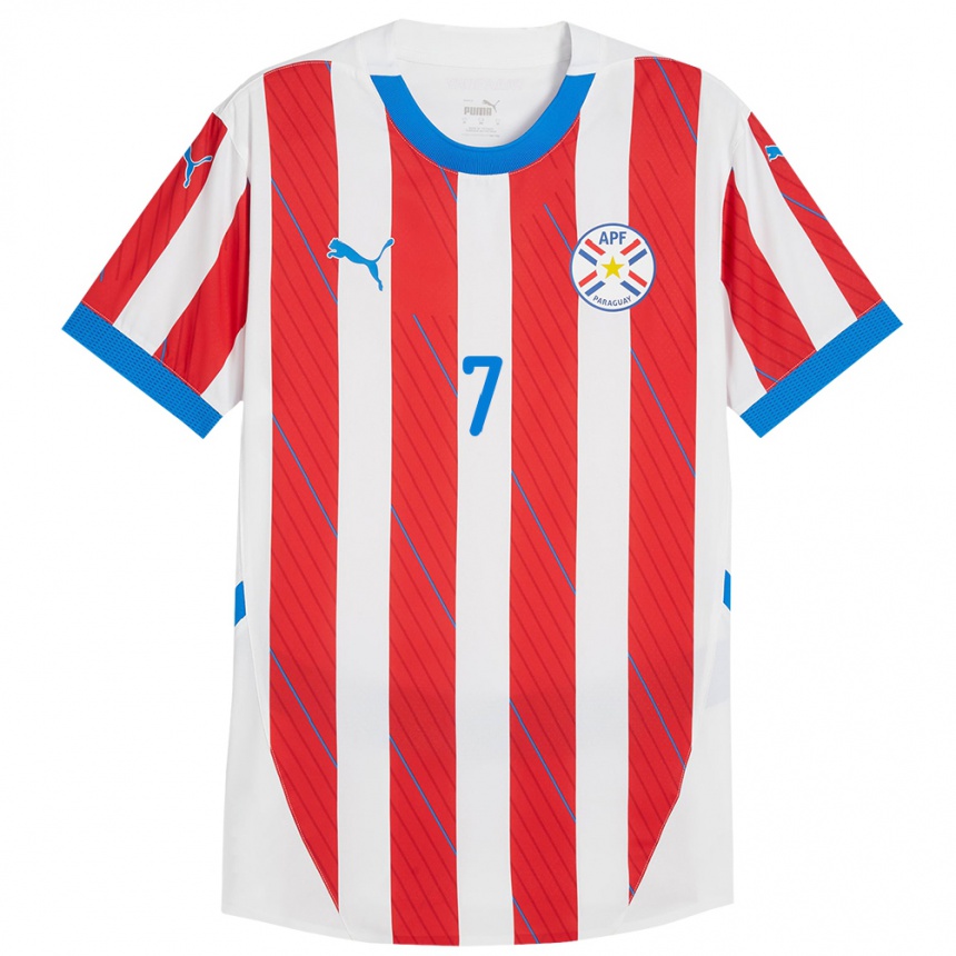 Kids Football Paraguay Diego González #7 White Red Home Jersey 24-26 T-Shirt Za