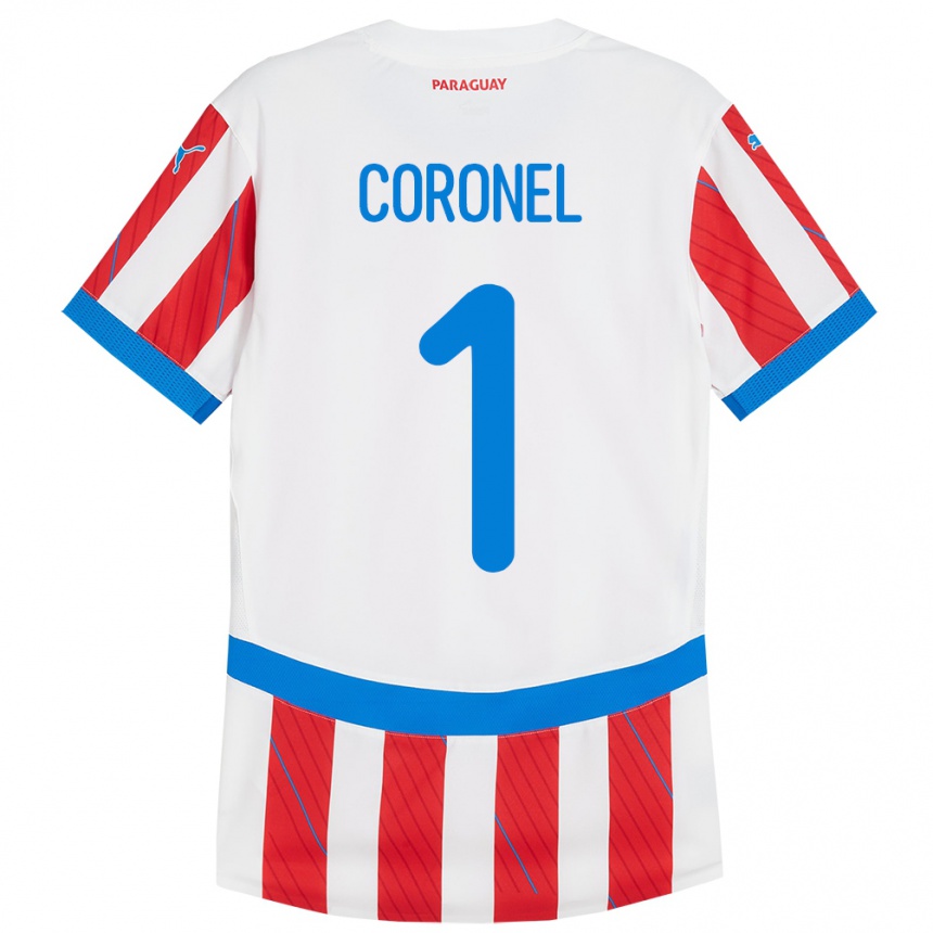 Kids Football Paraguay Carlos Coronel #1 White Red Home Jersey 24-26 T-Shirt Za