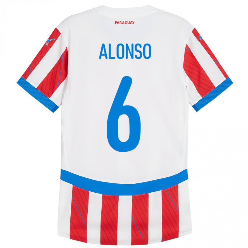 Kids Football Paraguay Júnior Alonso #6 White Red Home Jersey 24-26 T-Shirt Za