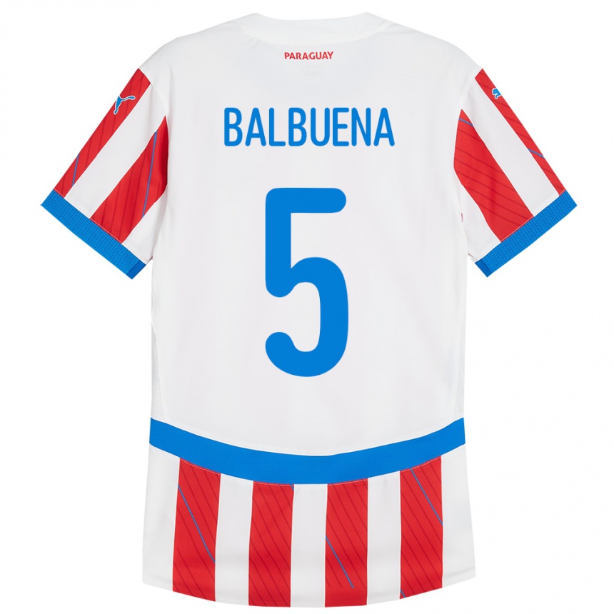 Kids Football Paraguay Fabián Balbuena #5 White Red Home Jersey 24-26 T-Shirt Za