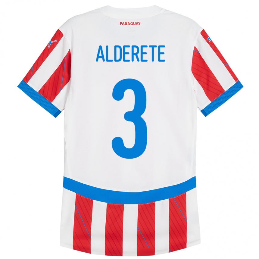 Kids Football Paraguay Omar Alderete #3 White Red Home Jersey 24-26 T-Shirt Za