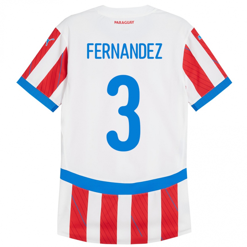 Kids Football Paraguay Roberto Fernández #3 White Red Home Jersey 24-26 T-Shirt Za