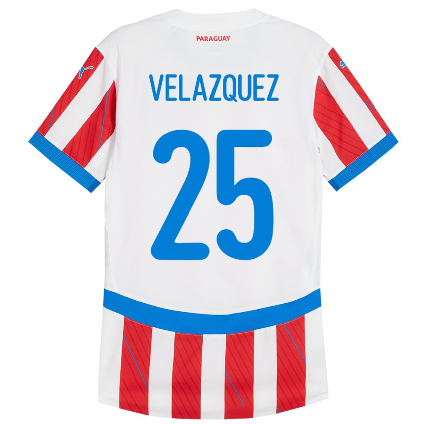 Kids Football Paraguay Gustavo Velázquez #25 White Red Home Jersey 24-26 T-Shirt Za