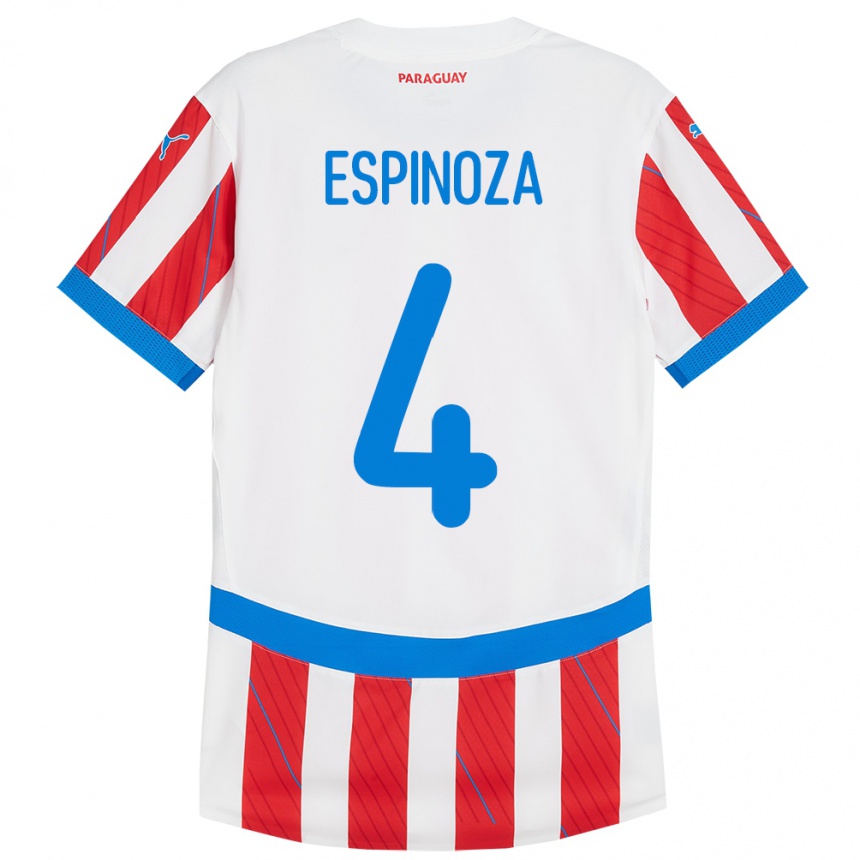 Kids Football Paraguay Matías Espinoza #4 White Red Home Jersey 24-26 T-Shirt Za