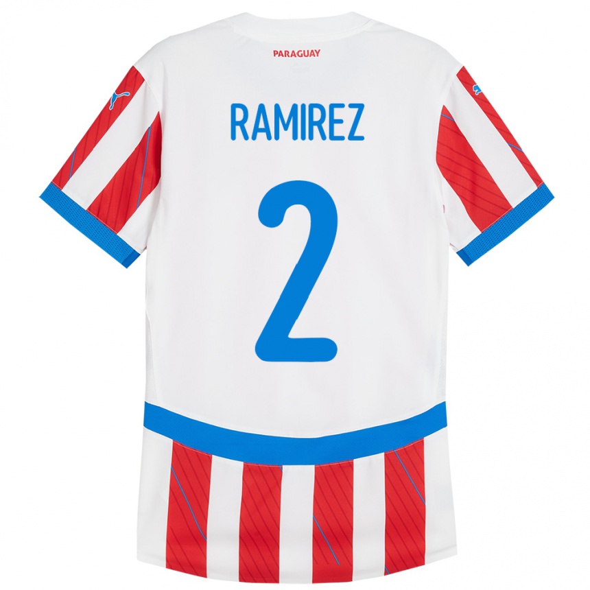 Kids Football Paraguay Iván Ramírez #2 White Red Home Jersey 24-26 T-Shirt Za