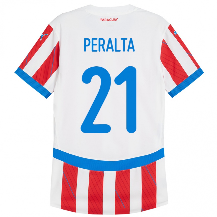 Kids Football Paraguay Fabrizio Peralta #21 White Red Home Jersey 24-26 T-Shirt Za