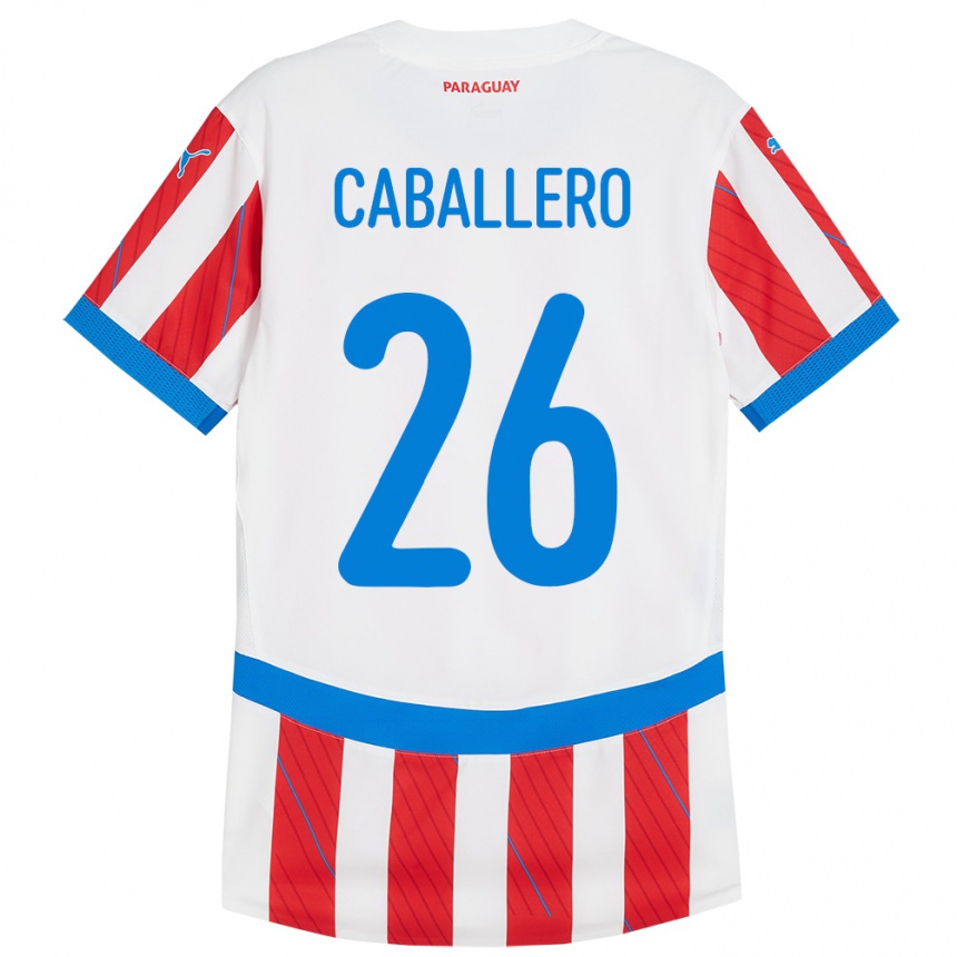 Kids Football Paraguay Hernesto Caballero #26 White Red Home Jersey 24-26 T-Shirt Za