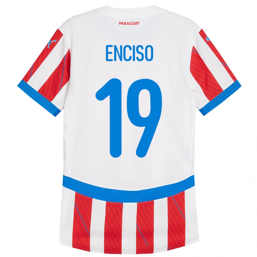 Kids Football Paraguay Julio Enciso #19 White Red Home Jersey 24-26 T-Shirt Za