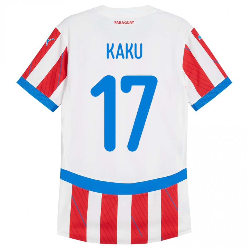 Kids Football Paraguay Kaku #17 White Red Home Jersey 24-26 T-Shirt Za