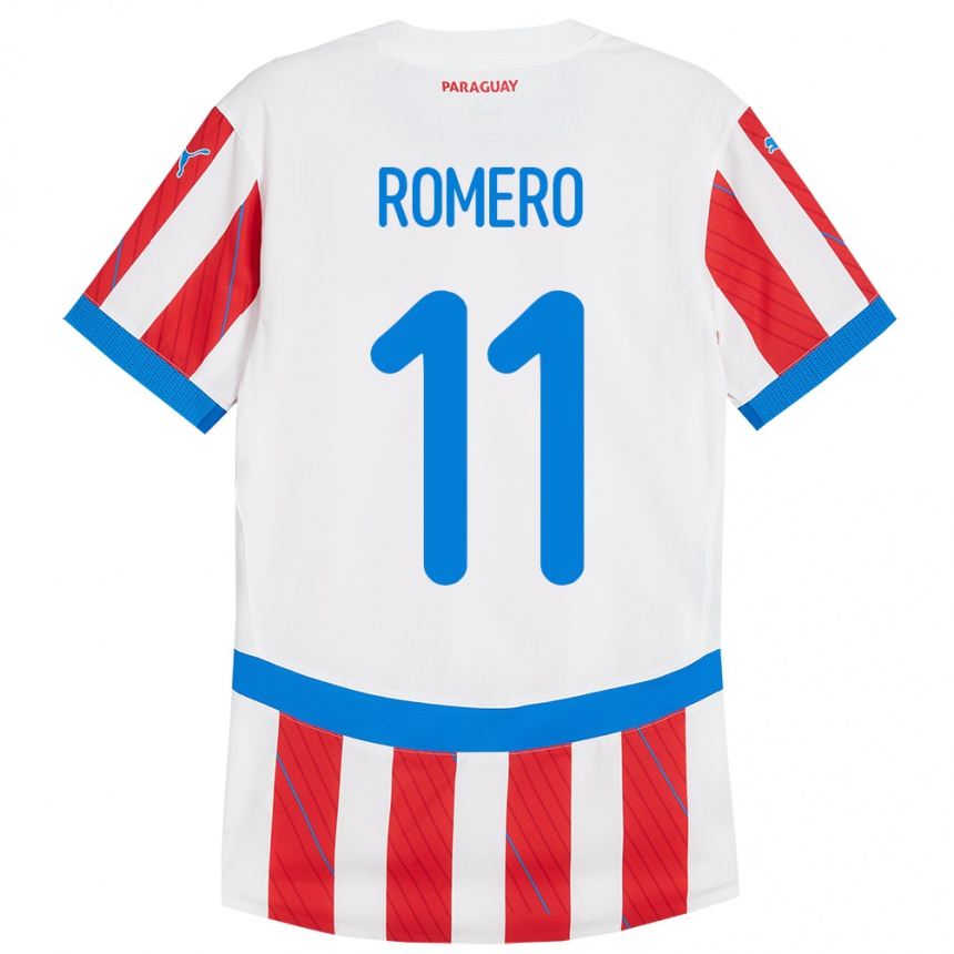 Kids Football Paraguay Ángel Romero #11 White Red Home Jersey 24-26 T-Shirt Za