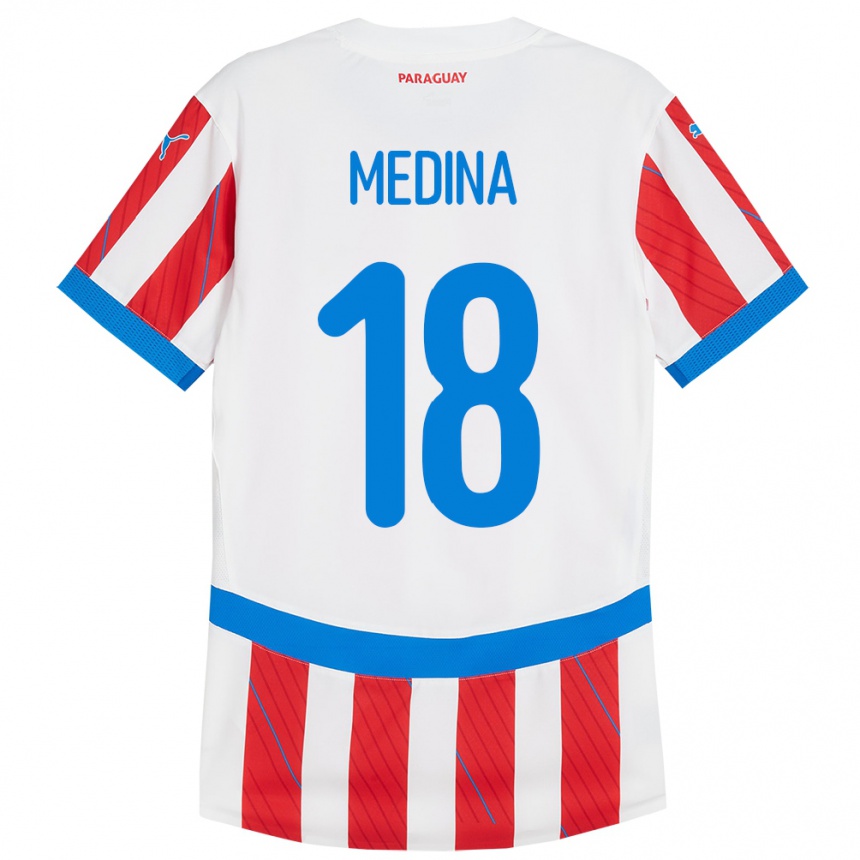 Kids Football Paraguay Jesús Medina #18 White Red Home Jersey 24-26 T-Shirt Za