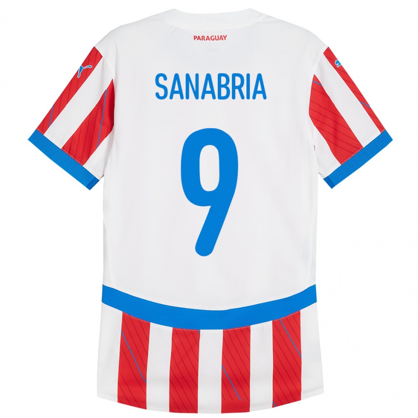 Kids Football Paraguay Antonio Sanabria #9 White Red Home Jersey 24-26 T-Shirt Za