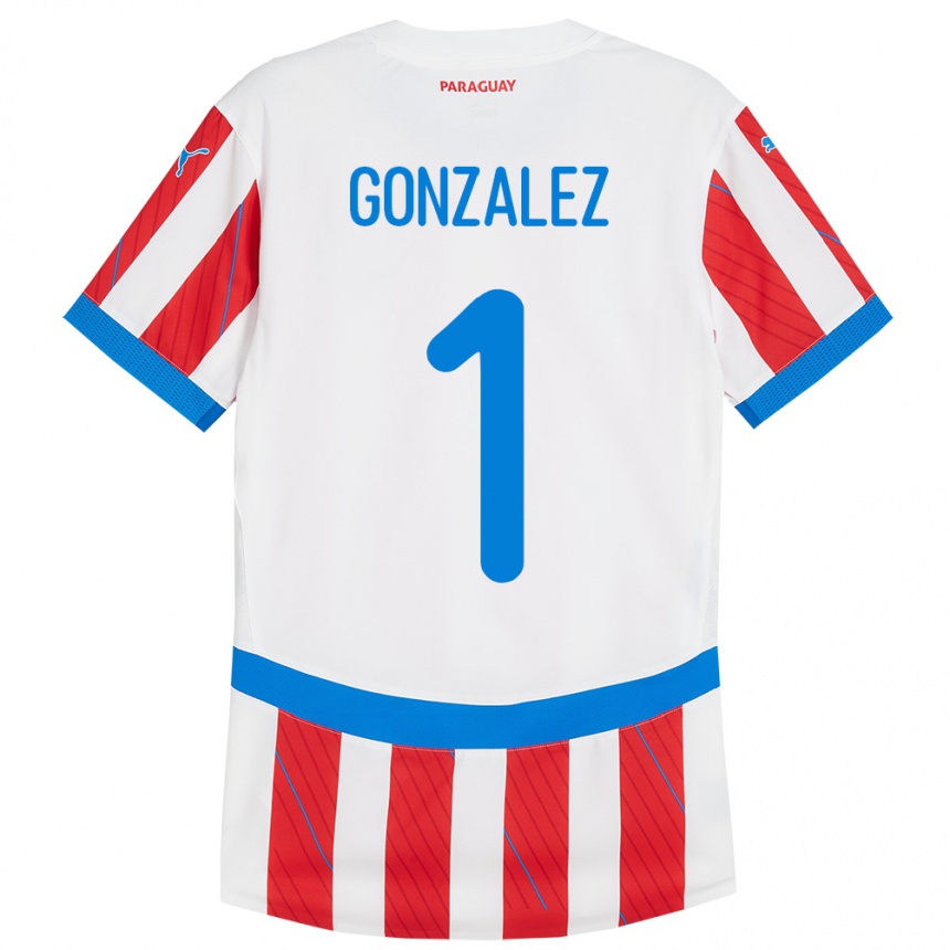 Kids Football Paraguay Ángel González #1 White Red Home Jersey 24-26 T-Shirt Za