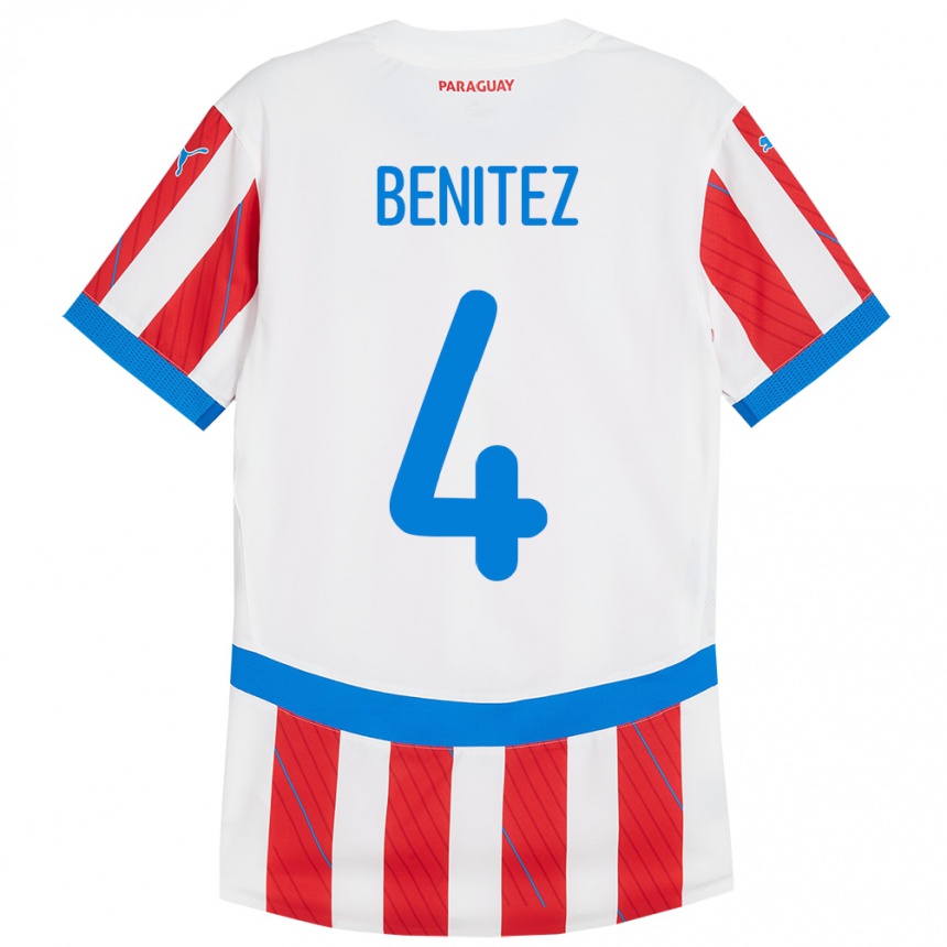 Kids Football Paraguay Gastón Benítez #4 White Red Home Jersey 24-26 T-Shirt Za