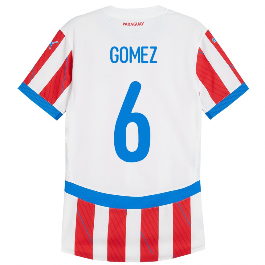 Kids Football Paraguay Marcos Gómez #6 White Red Home Jersey 24-26 T-Shirt Za