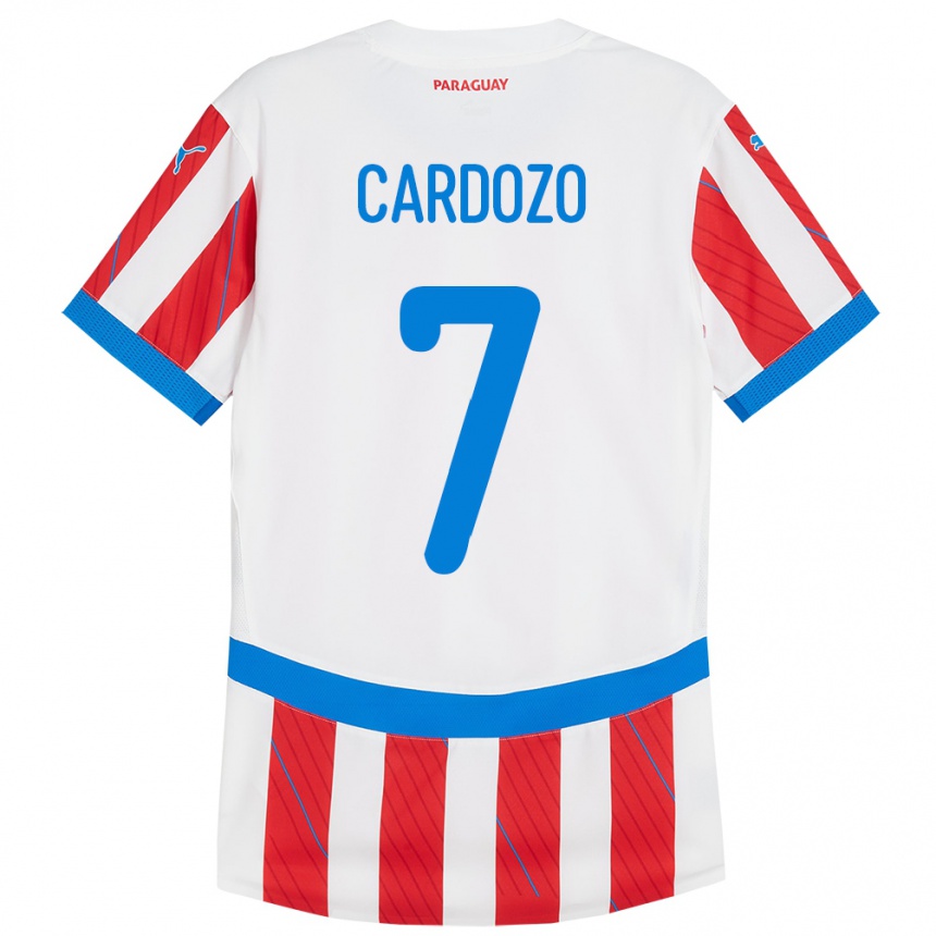 Kids Football Paraguay Fernando Cardozo #7 White Red Home Jersey 24-26 T-Shirt Za