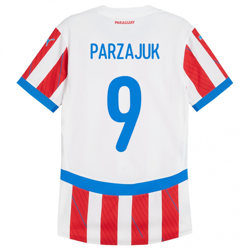 Kids Football Paraguay Kevin Parzajuk #9 White Red Home Jersey 24-26 T-Shirt Za