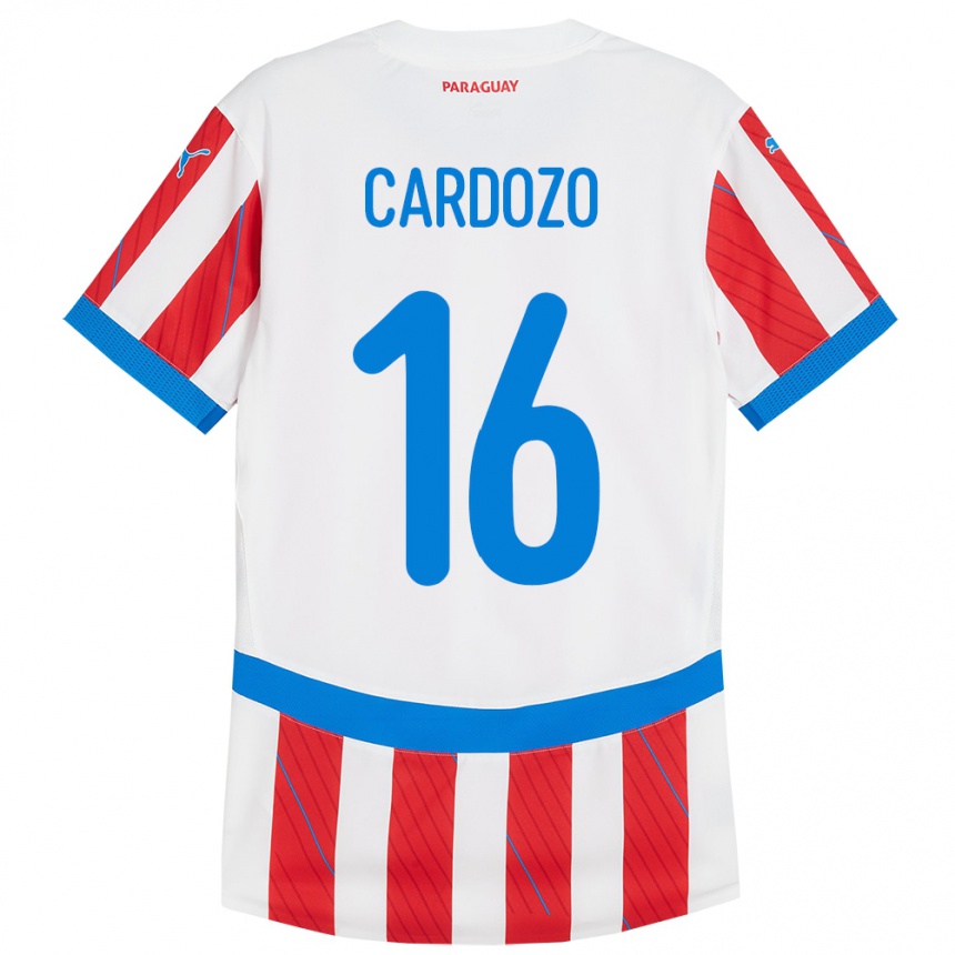 Kids Football Paraguay Juan Cardozo #16 White Red Home Jersey 24-26 T-Shirt Za