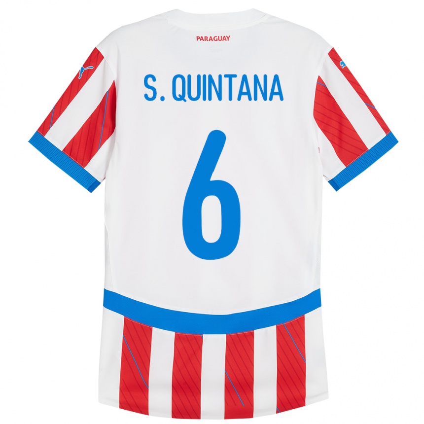 Kids Football Paraguay Sebastián Quintana #6 White Red Home Jersey 24-26 T-Shirt Za