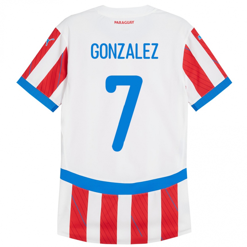 Kids Football Paraguay Diego González #7 White Red Home Jersey 24-26 T-Shirt Za