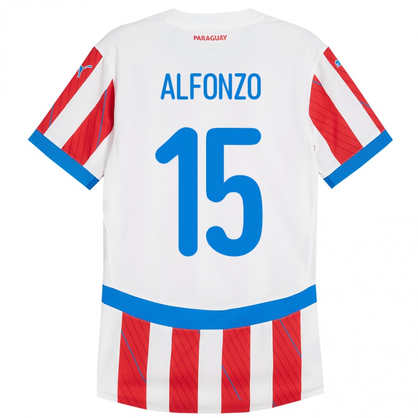 Kids Football Paraguay Axel Alfonzo #15 White Red Home Jersey 24-26 T-Shirt Za